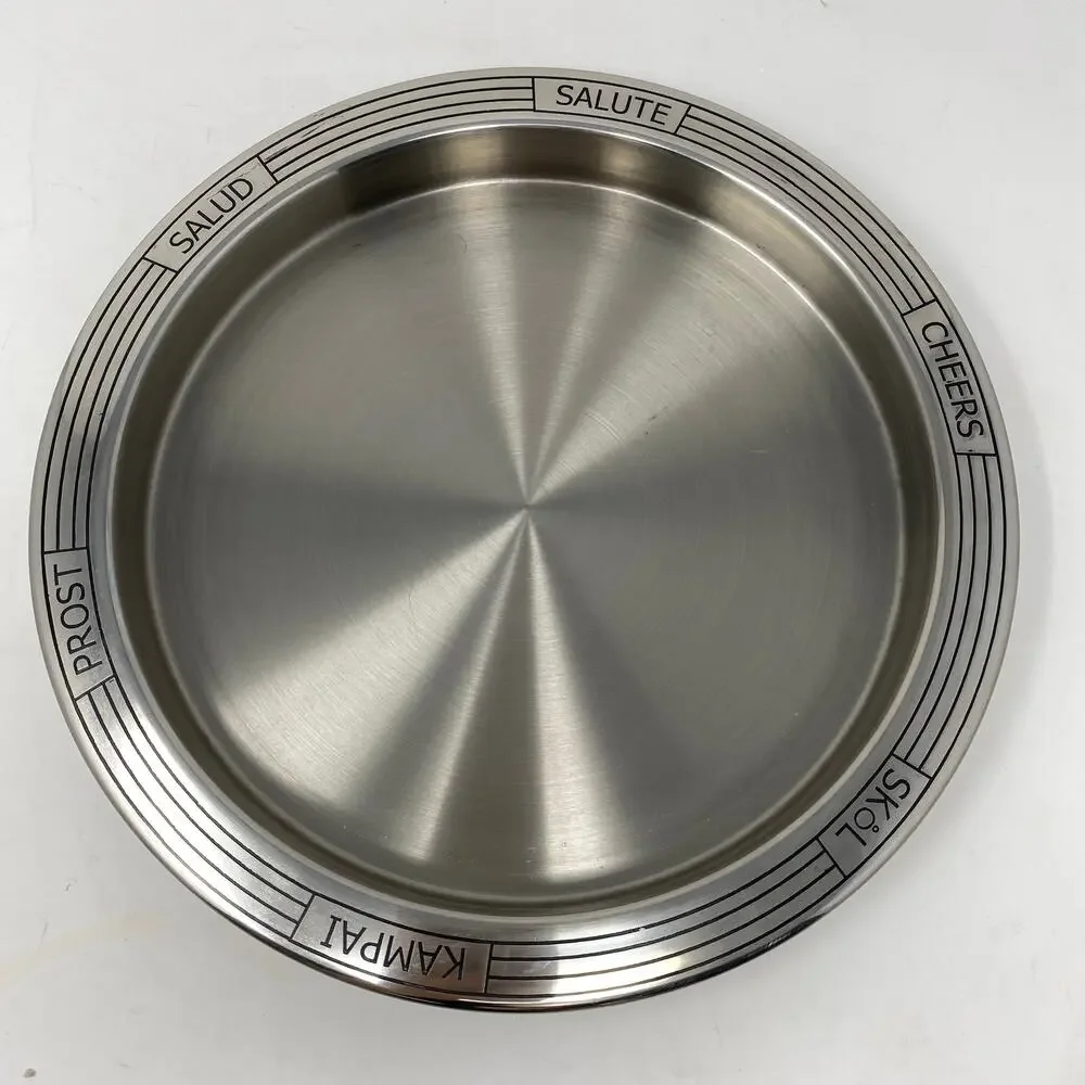 Bar tray and wine coaster “Cheers” in 6 languages silver chrome Home cocktail
